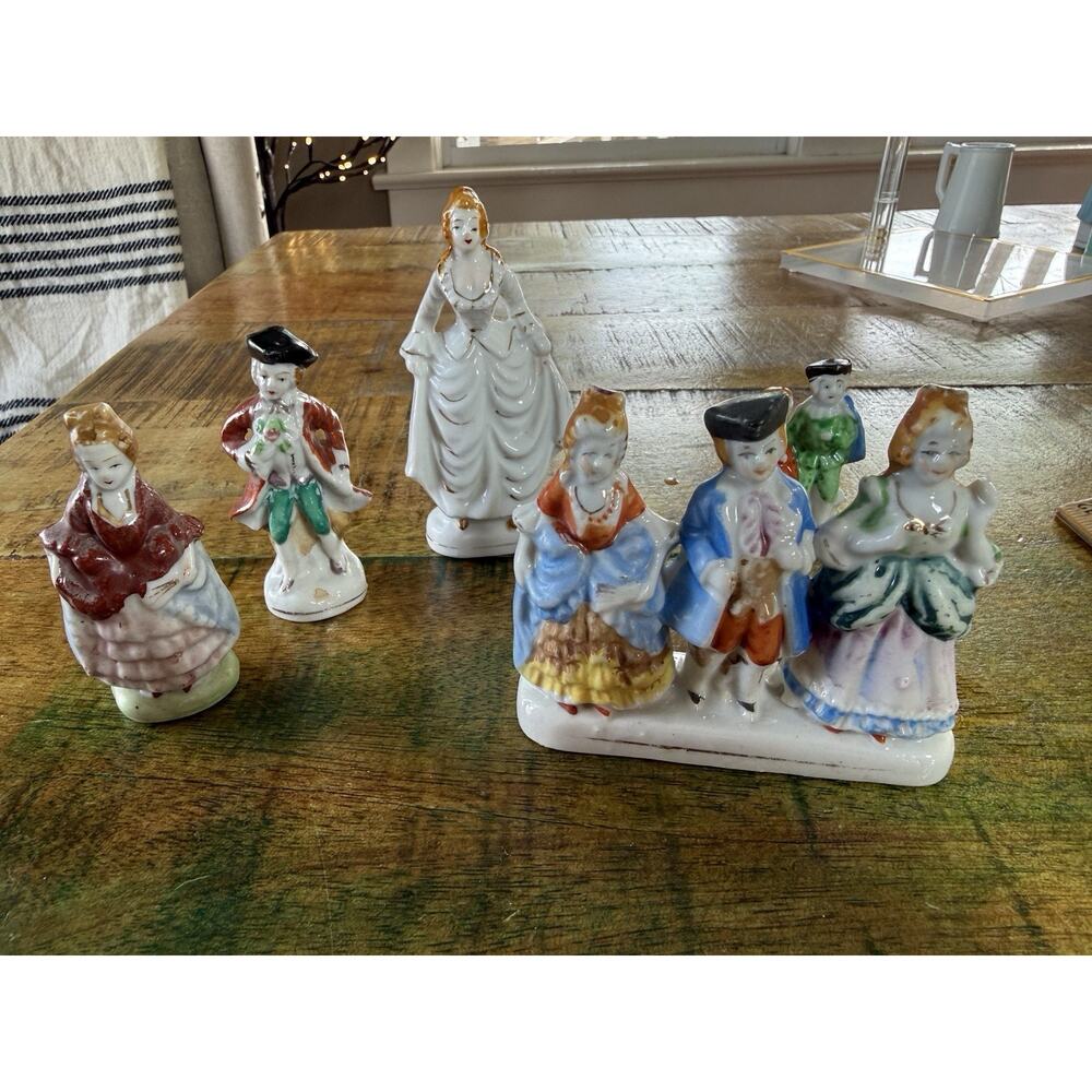 Victorian Colonial Porcelain Trio Figure Occupied Japan 5 Pieces 2 Couples